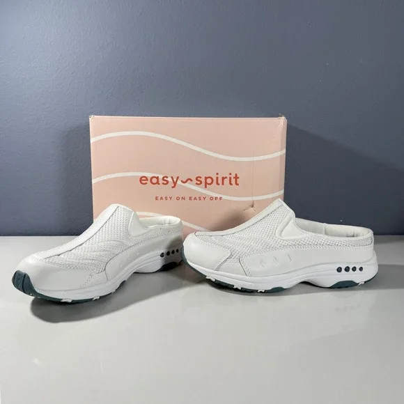 Easy Spirit Traveltime Womens White Leather Mesh Walking Clog Mule Shoes 7WW - Picture 2 of 11